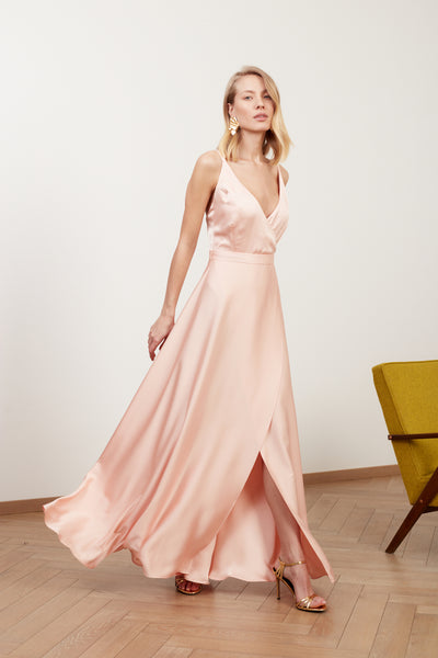 Coral Pink Satin Maxi Evening Dress FREYA | UNDRESS