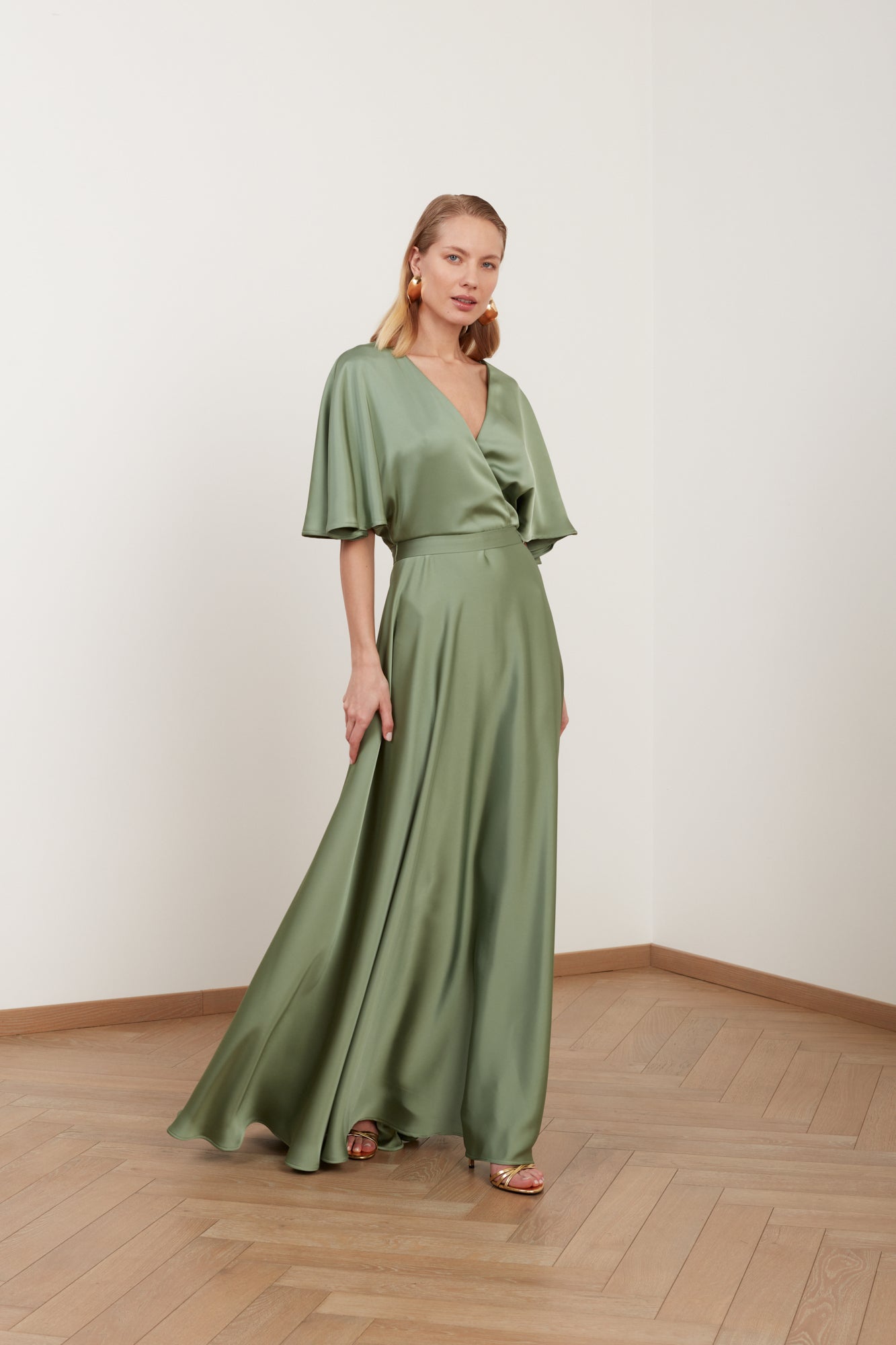 Sage Green Satin Maxi Wedding Guest Dress SOLENE | UNDRESS Sage Green Satin Maxi Wedding Guest Dress SOLENE | UNDRESS