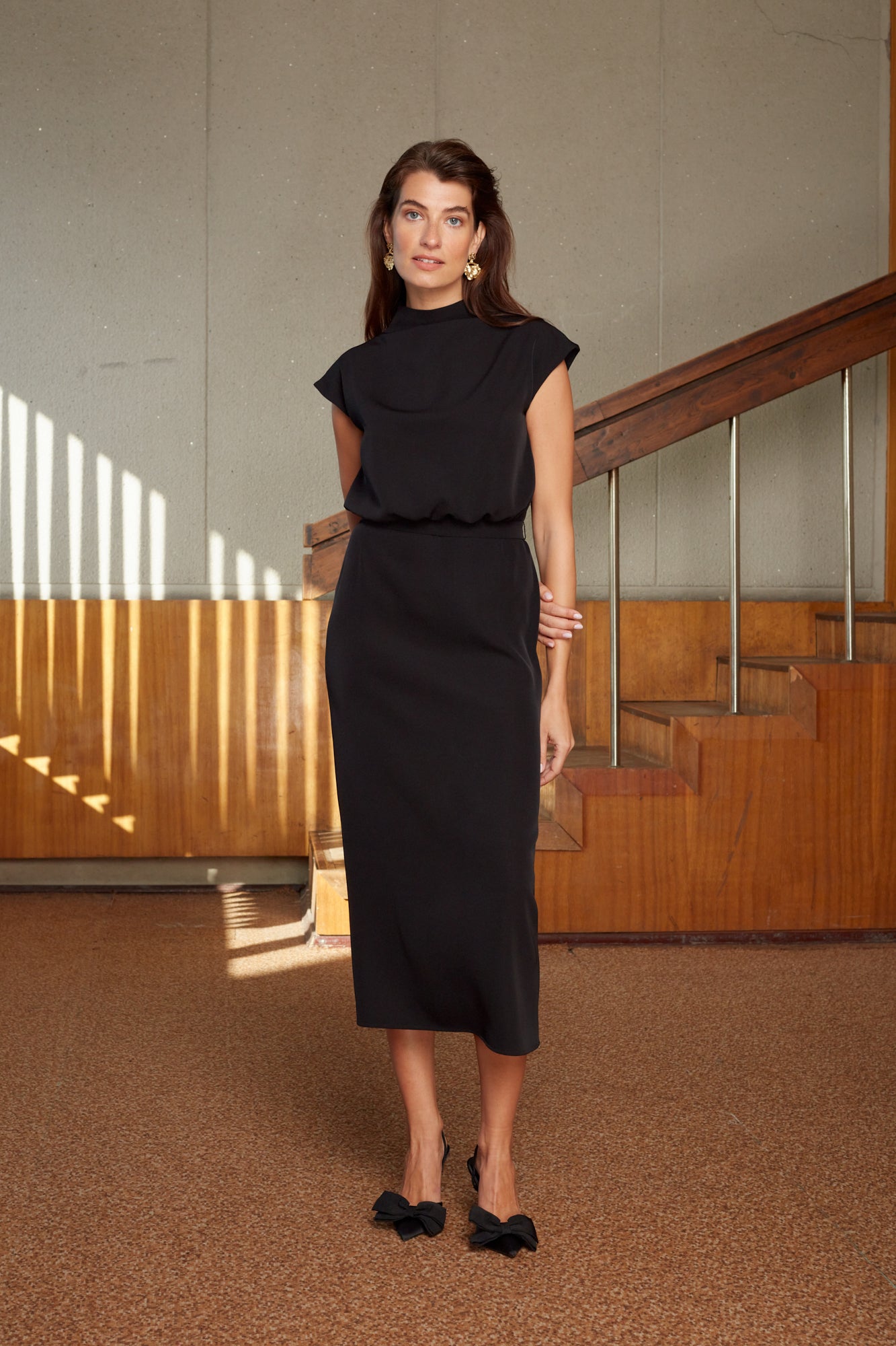 Black Midi Cocktail Dress Kimono Sleeves TESSA | UNDRESS Black Midi Cocktail Dress Kimono Sleeves TESSA | UNDRESS