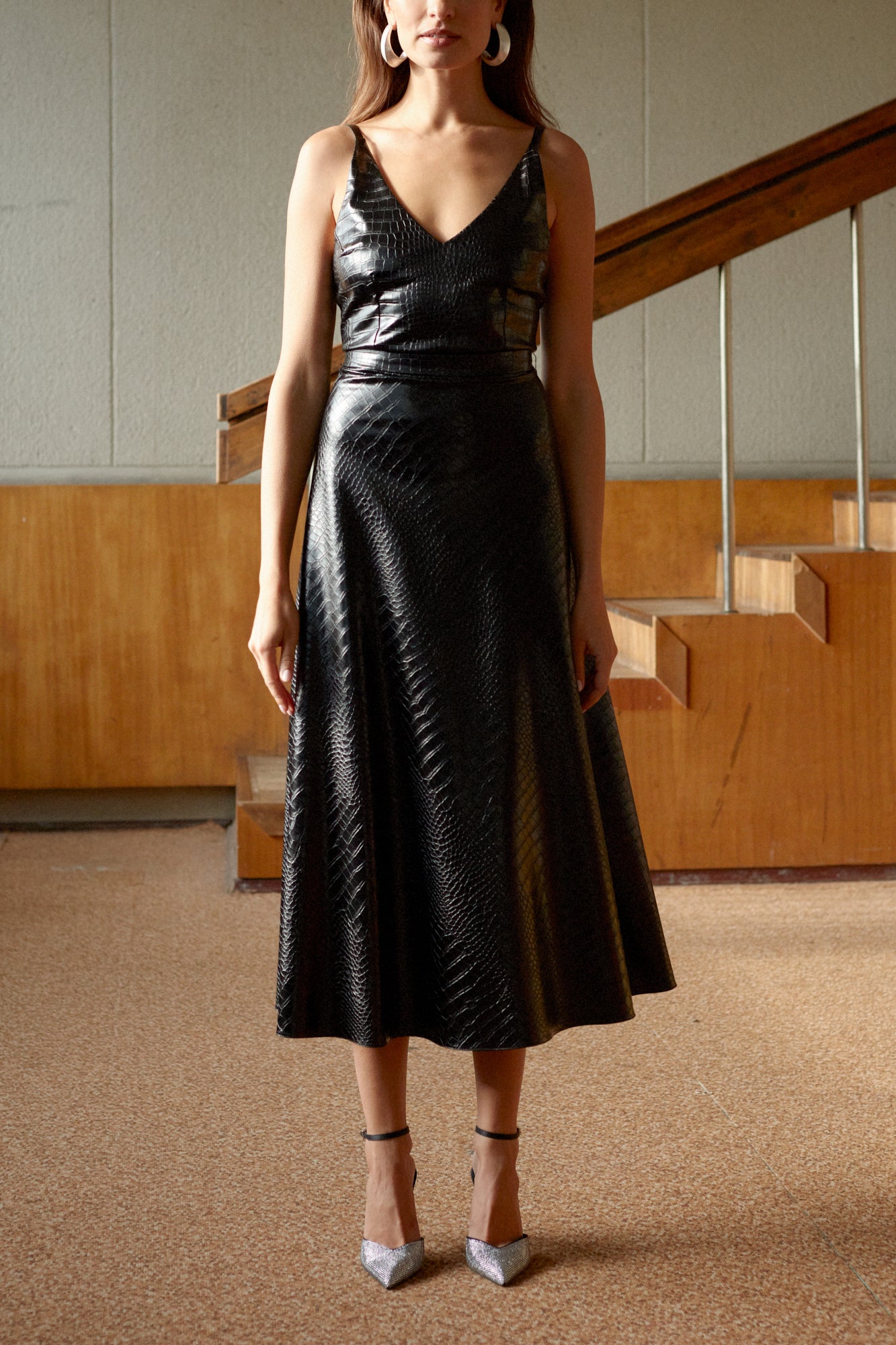 Sleek and Sustainable ANYA Midi Dress in Black