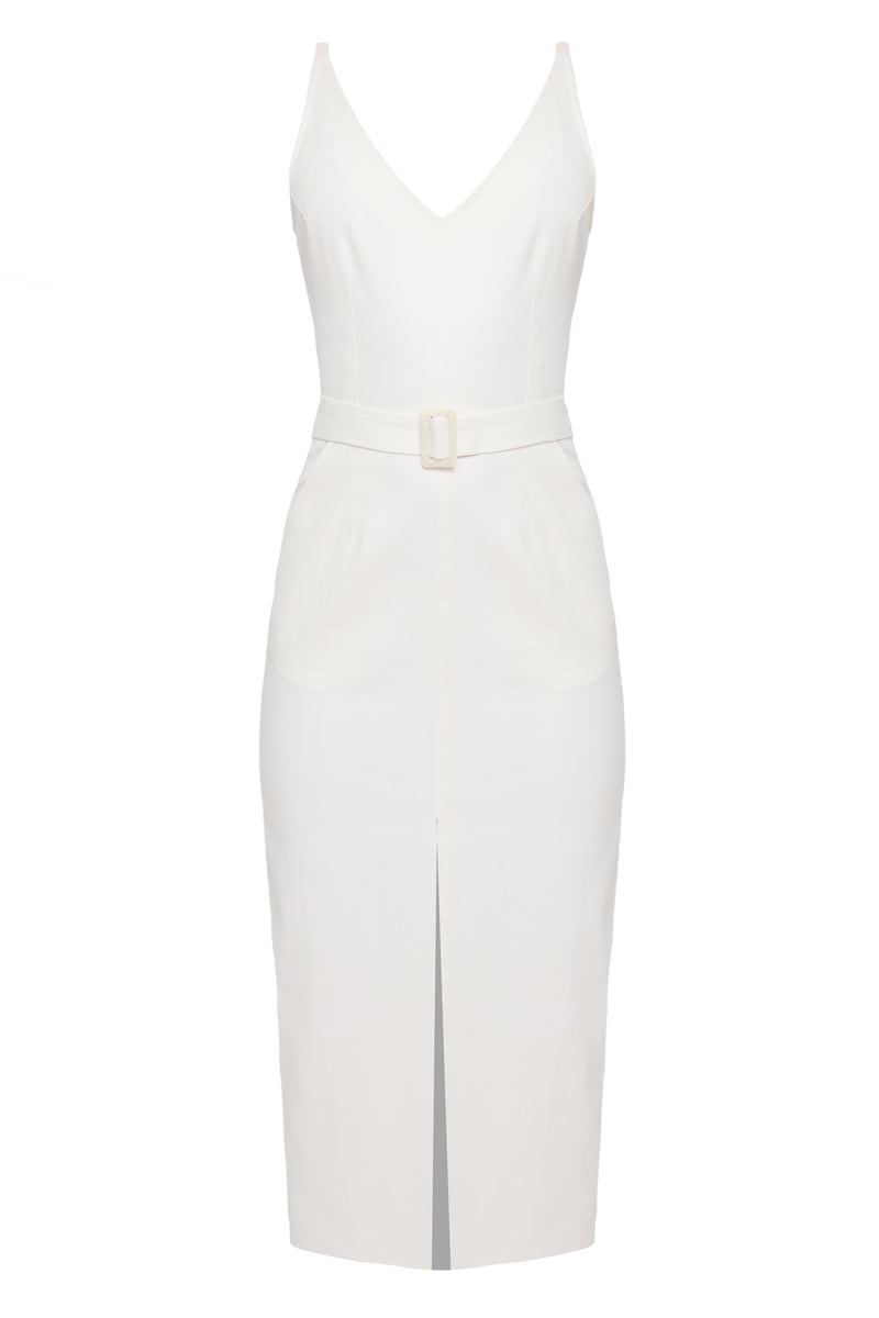 ALBERTA off-white denim midi dress with pencil skirt
