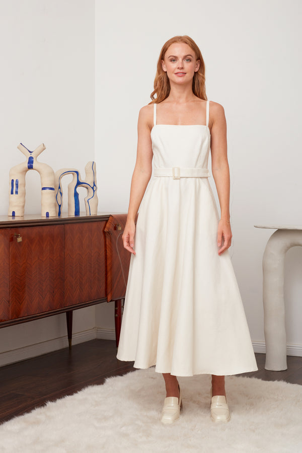 MATISSA Off-White Denim Dress - Elegant Vintage Fashion