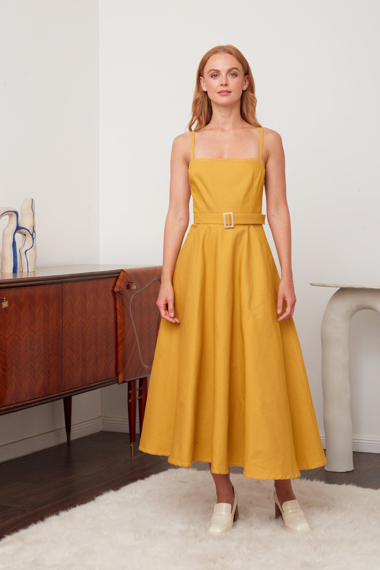 MATISSA Yellow Denim Circle Skirt Dress - Playful and Chic Style