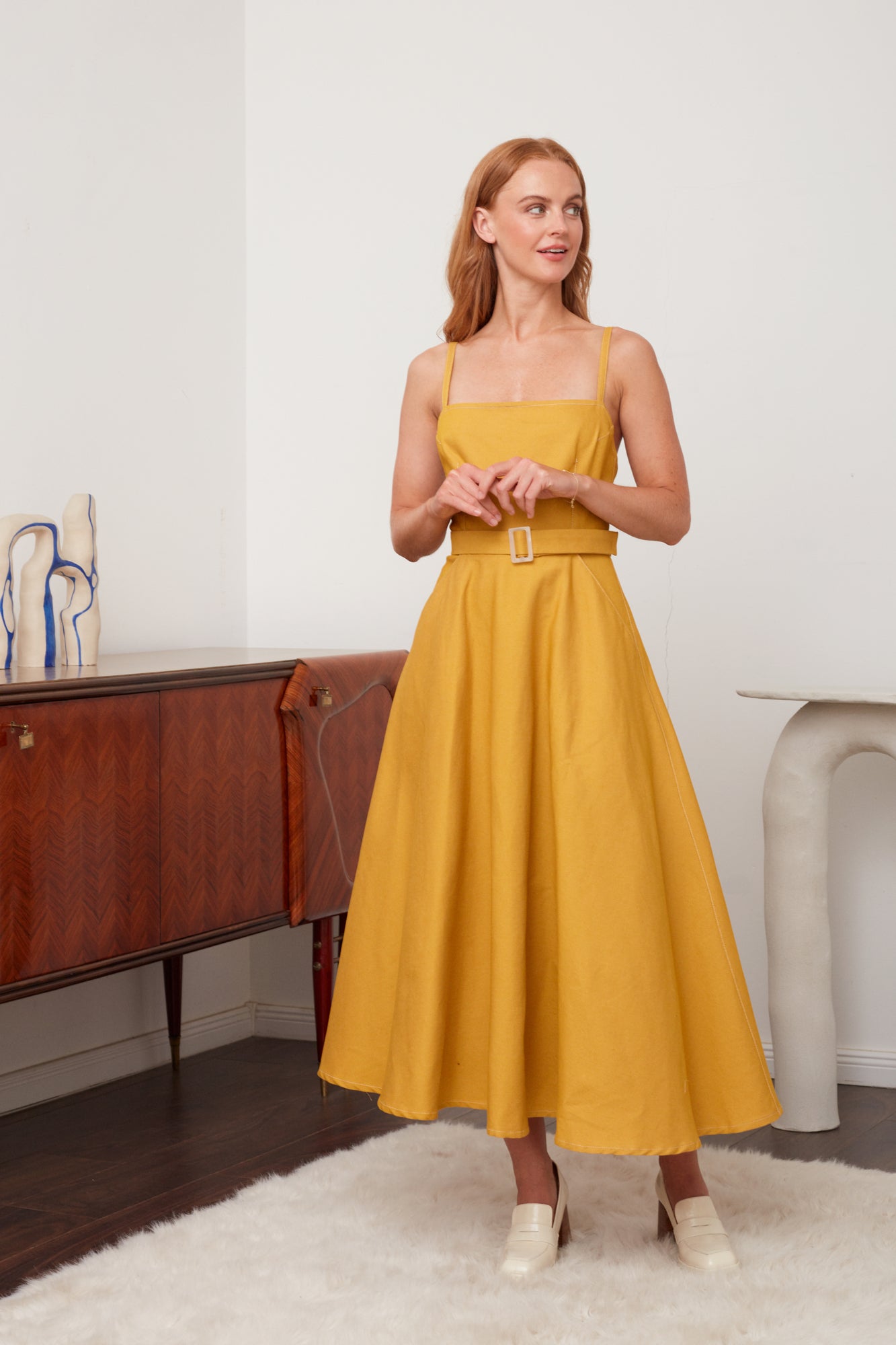 MATISSA Yellow Denim Circle Skirt Dress - Versatile Summer Outfit