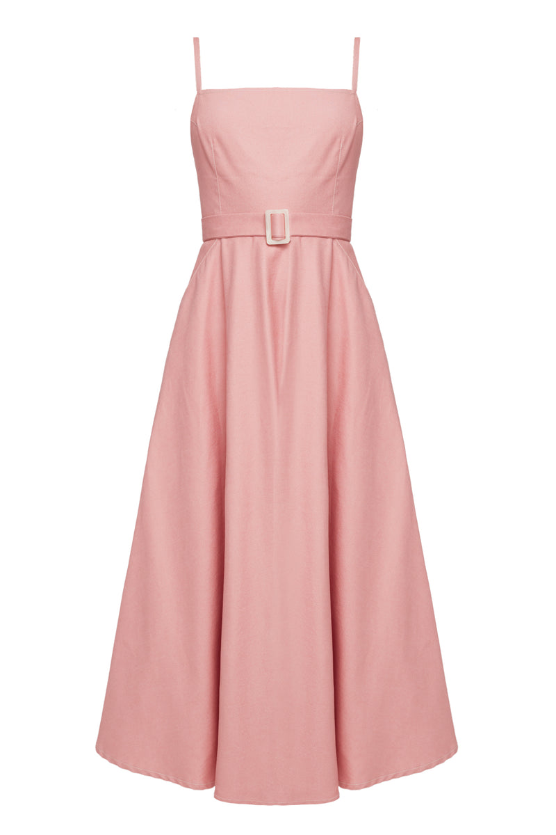 MATISSA Pastel Pink Denim Midi Dress - Retro Skirt Design