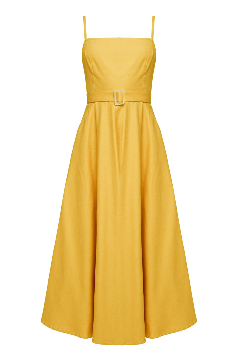MATISSA Yellow Denim Circle Skirt Dress - Casual and Comfortable Wear