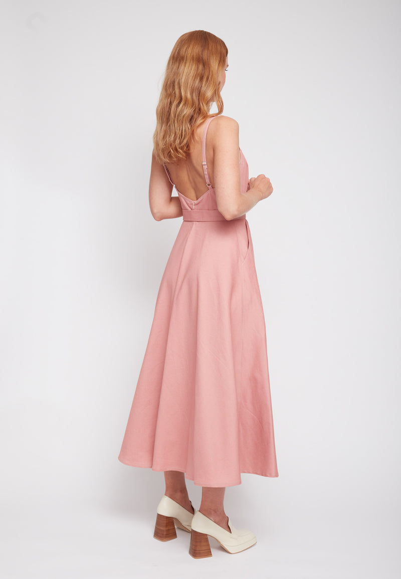MATISSA Pastel Pink Denim Midi Dress - Back View