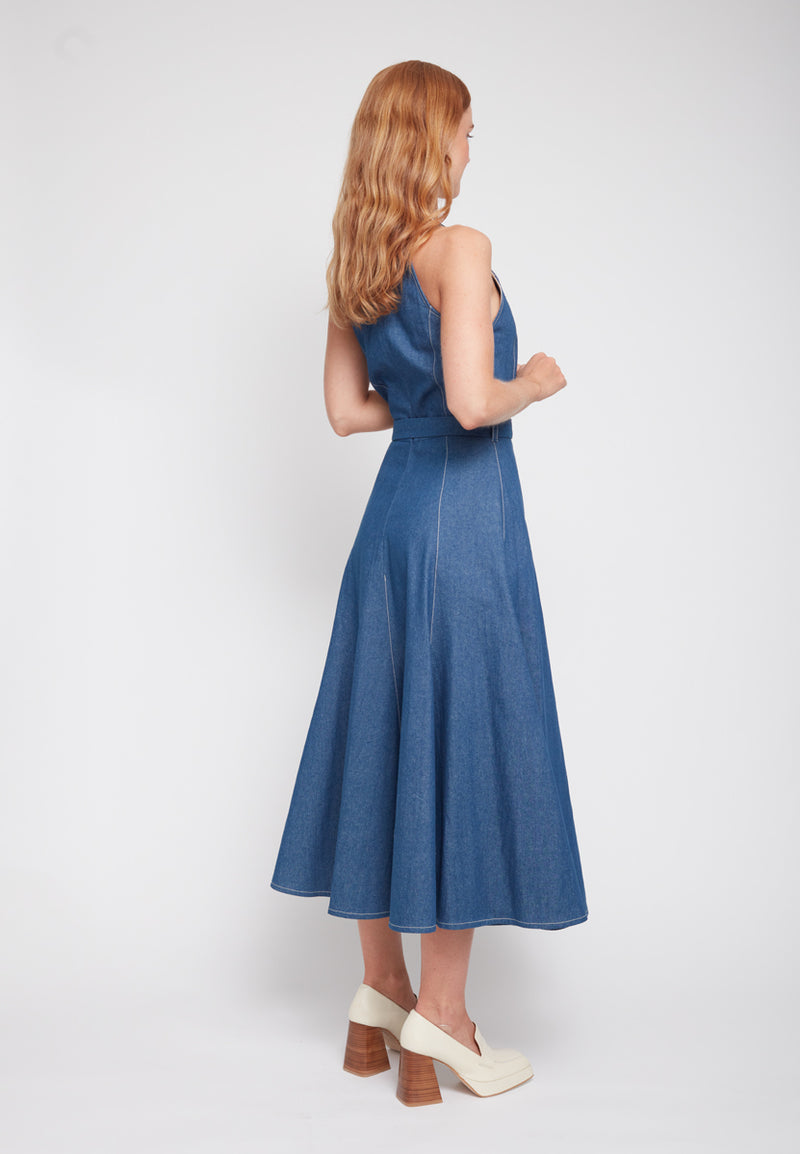 ODE Classy Blue Denim Midi Dress - Back View