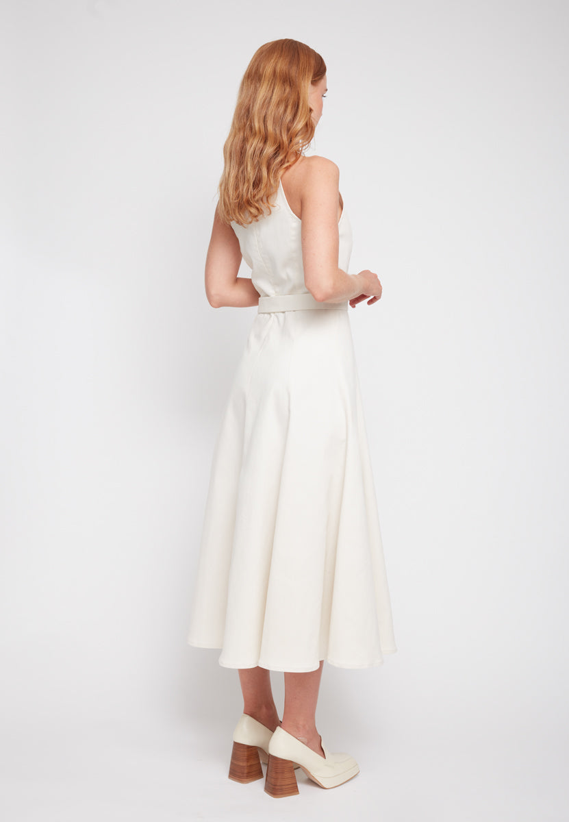 ODE Off-White Midi Denim Dress - Back View