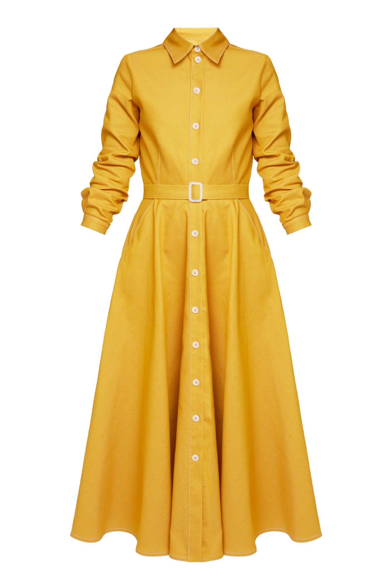 ESTI Classy Yellow Denim Midi Shirt Dress - Vibrant Yellow Denim Style