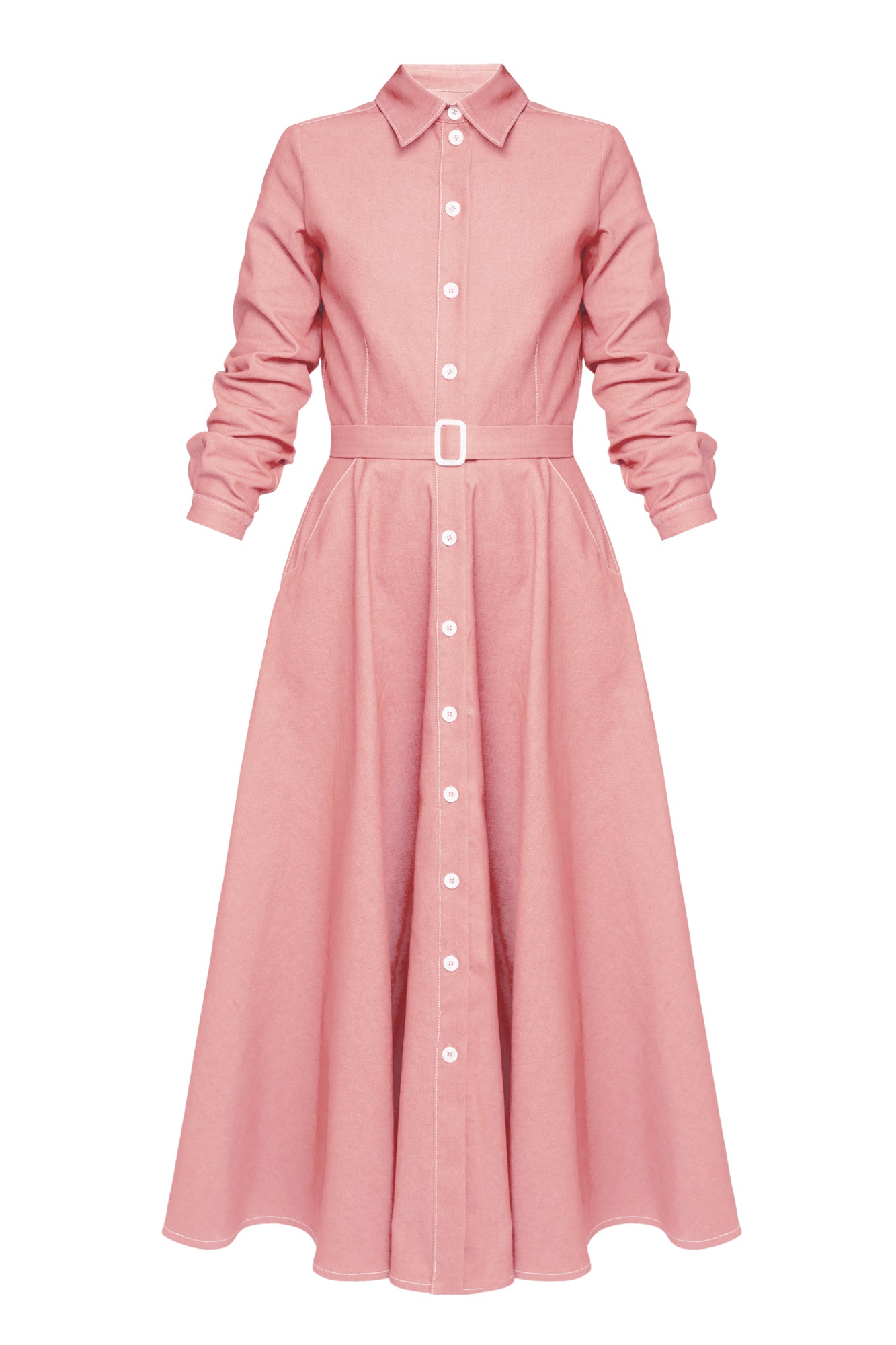 ESTI Pastel Pink Denim Midi Shirt Dress - Modern and Trendy Design