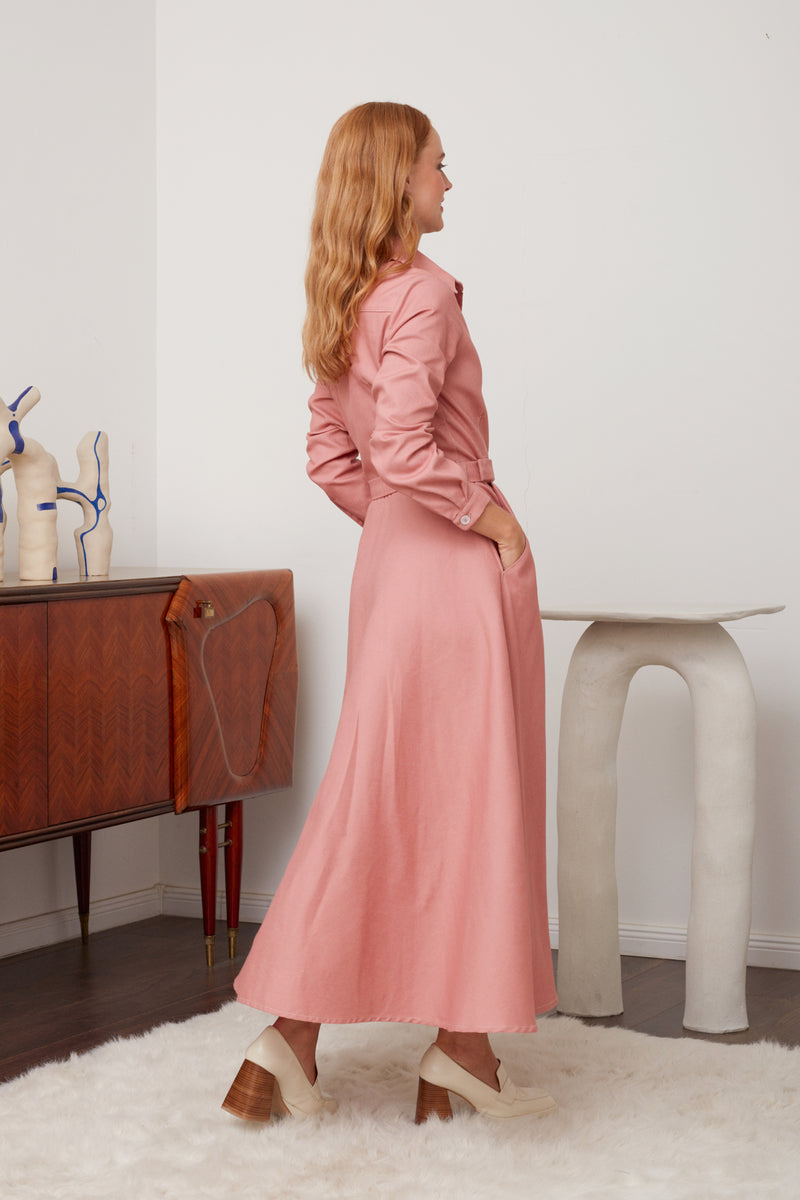 ESTI Pastel Pink Denim Midi Shirt Dress - Comfortable and Chic Look