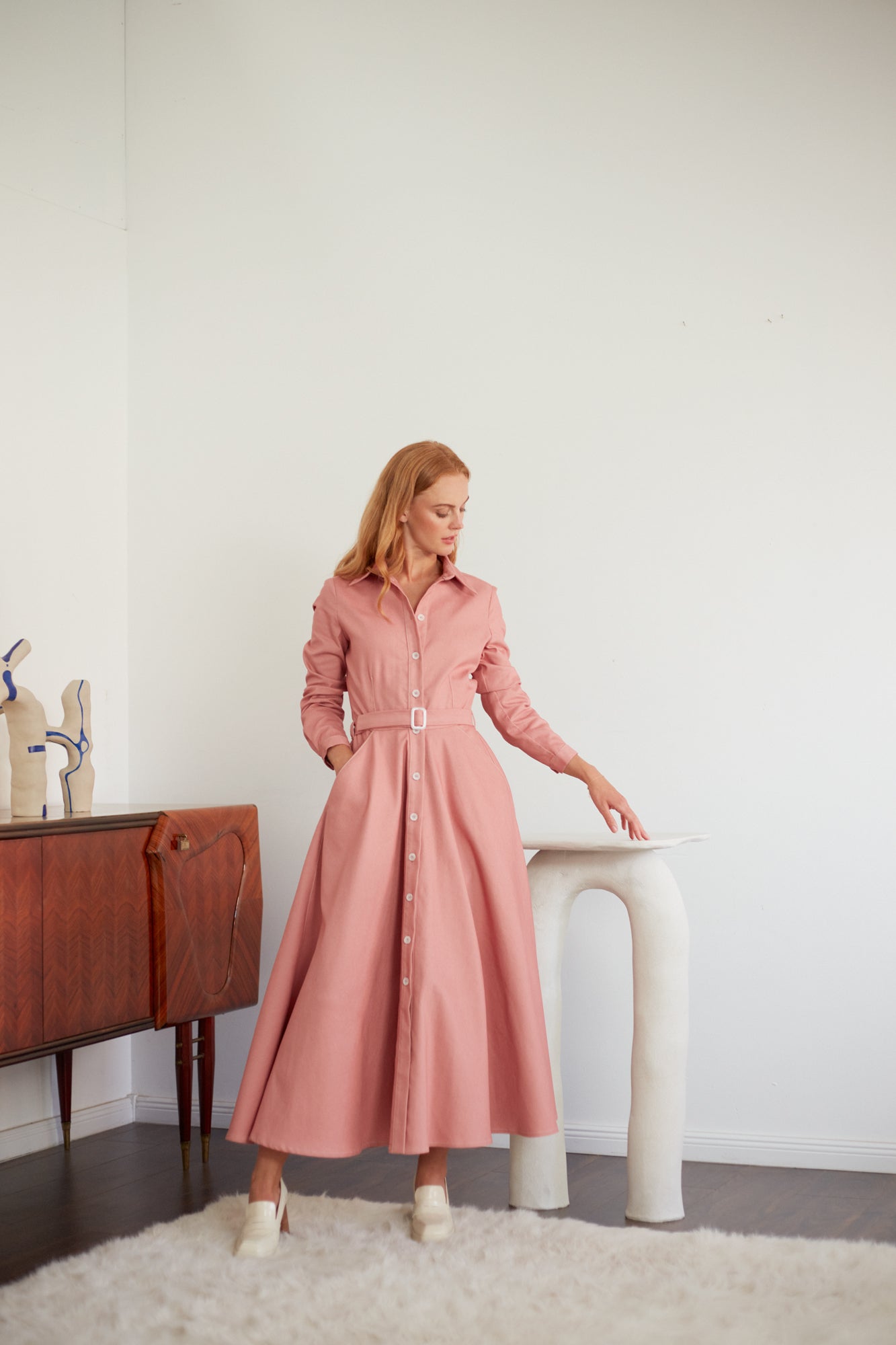 Pastel Pink Denim Shirt Dress in Midi Length ESTI | UNDRESS Pastel Pink Denim Shirt Dress in Midi Length ESTI | UNDRESS