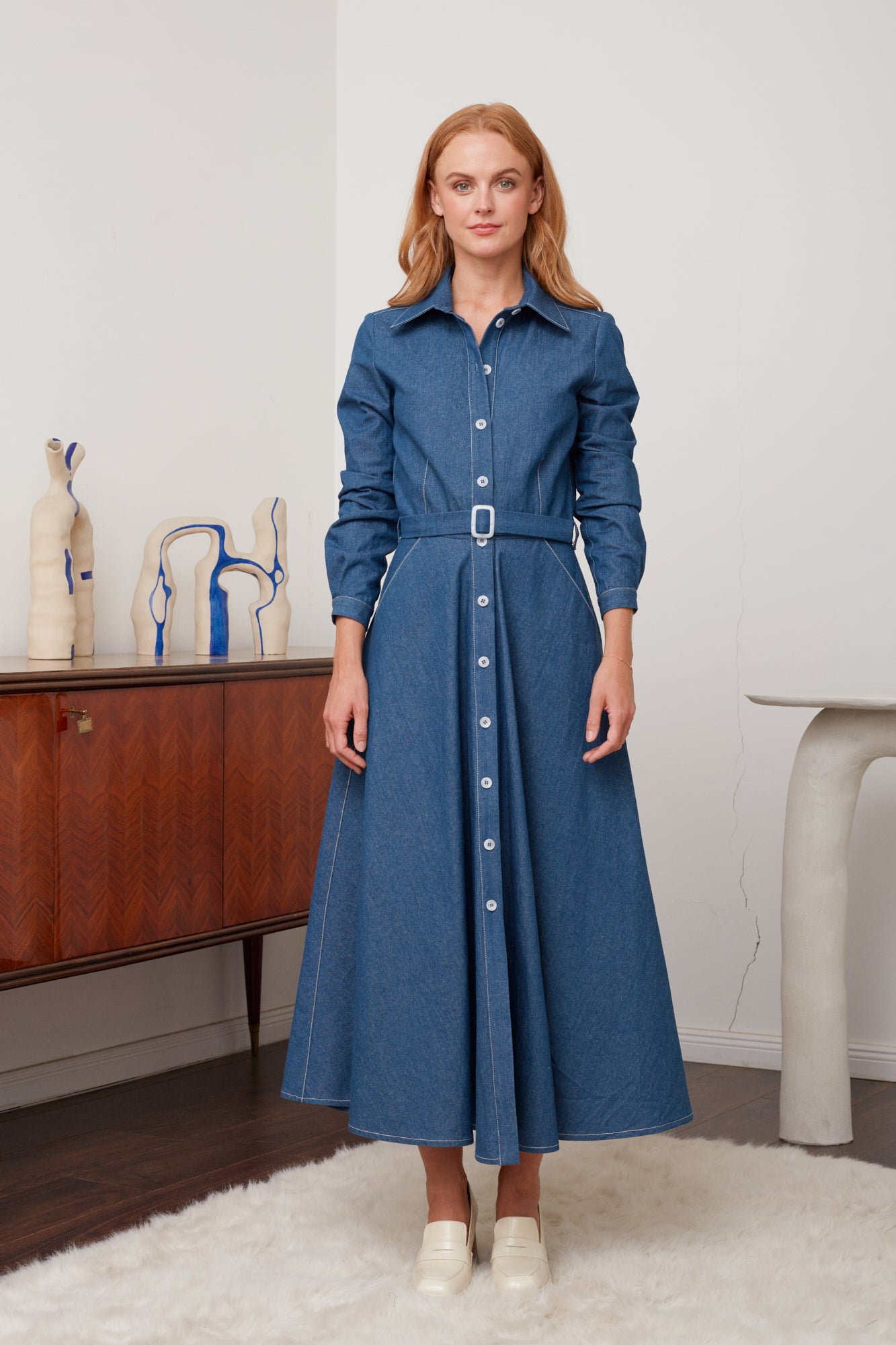ESTI Blue Denim Midi Shirt Dress - Effortless Summer Fashion