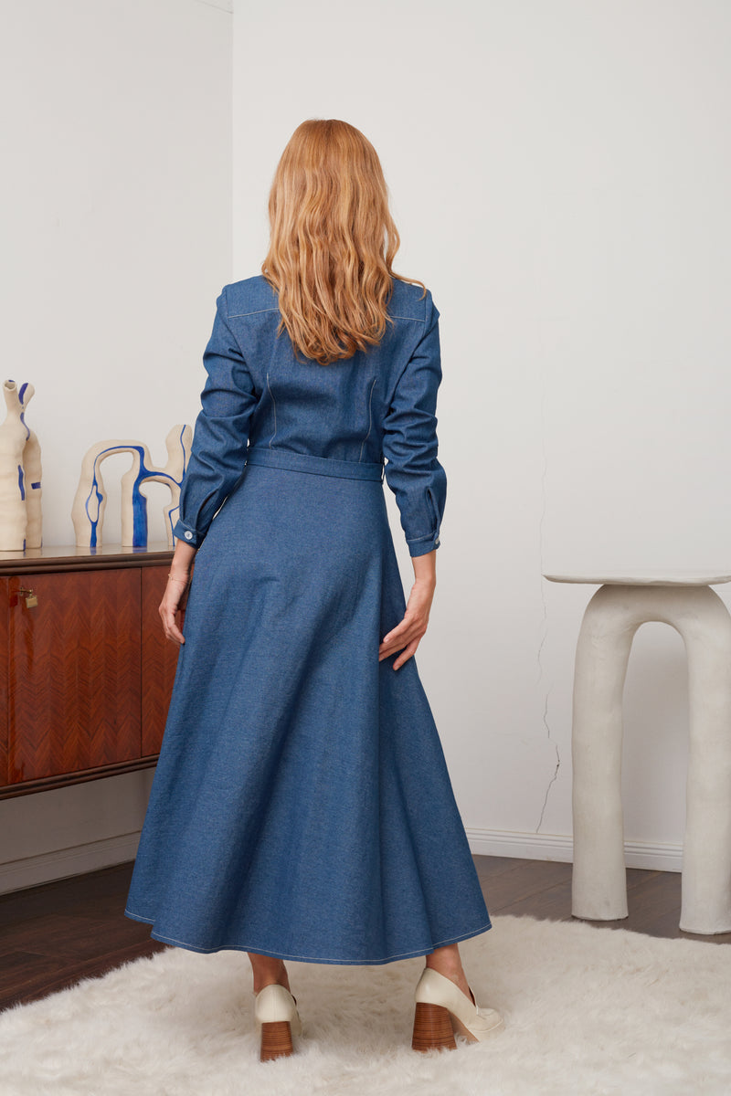 ESTI Blue Denim Midi Shirt Dress - Comfortable and Trendy