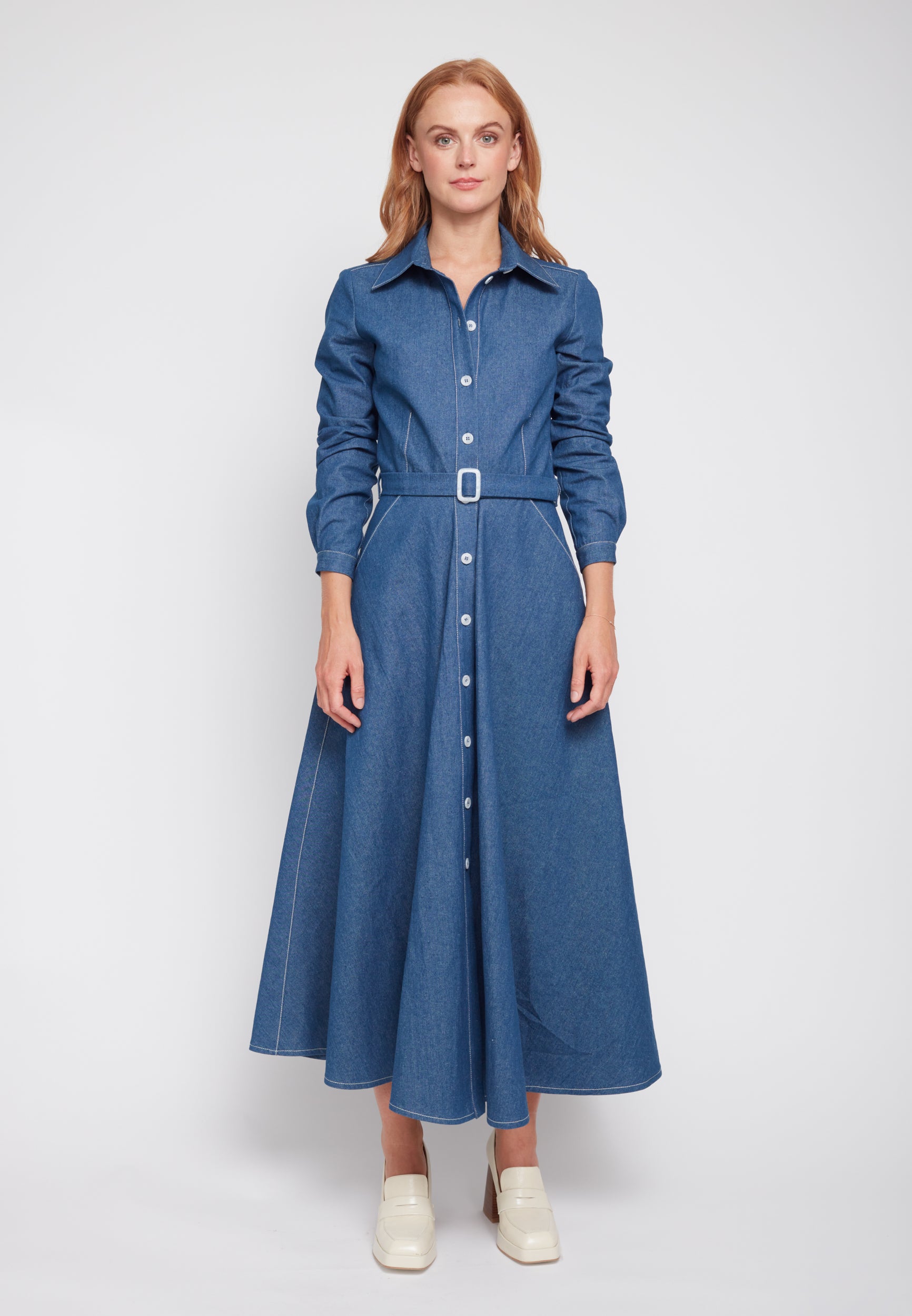 ESTI blue denim midi shirt dress