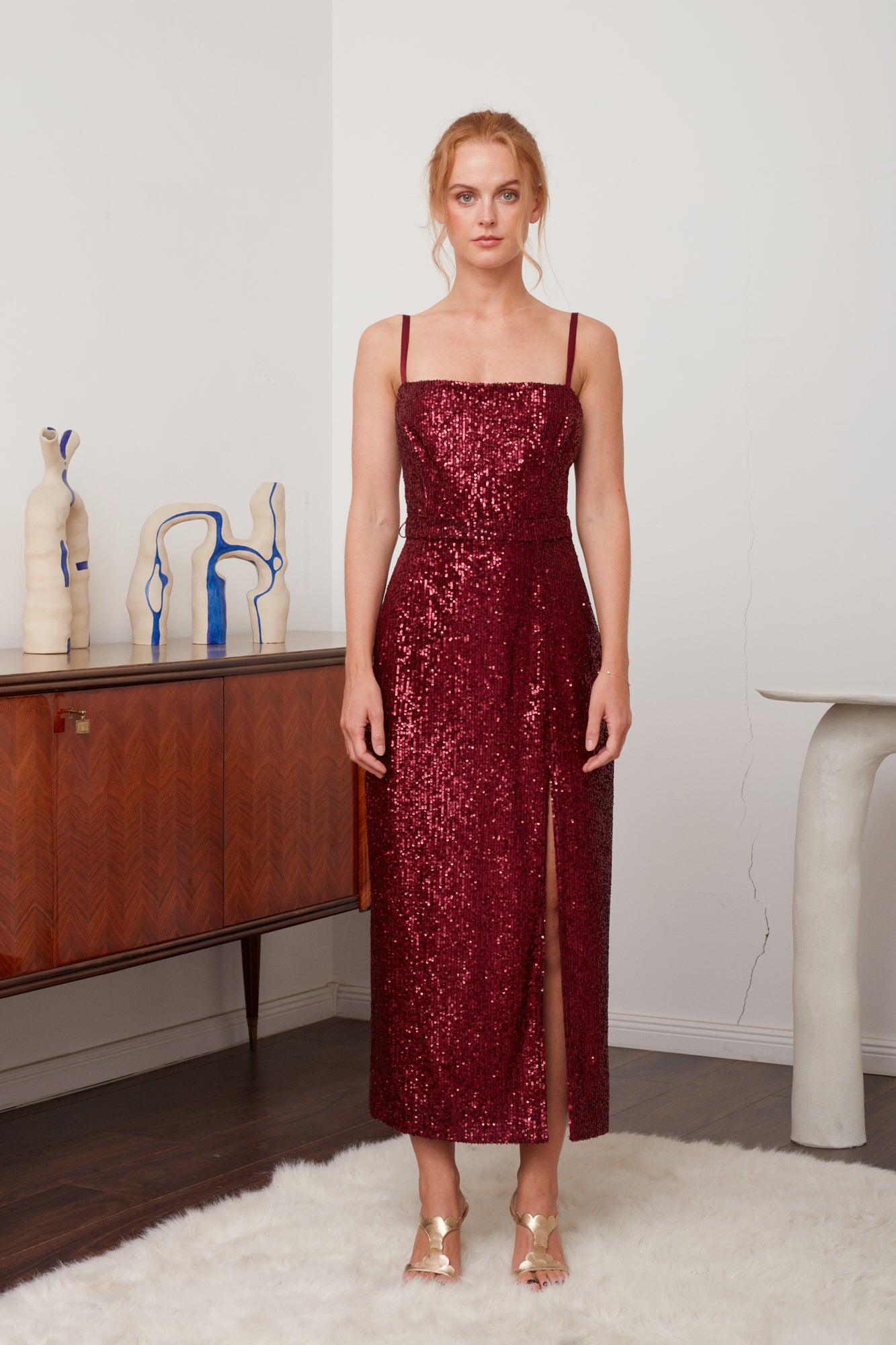 CHLOE Deep Red Sequin Open Back Cocktail Dress - Glamorous and Stunning