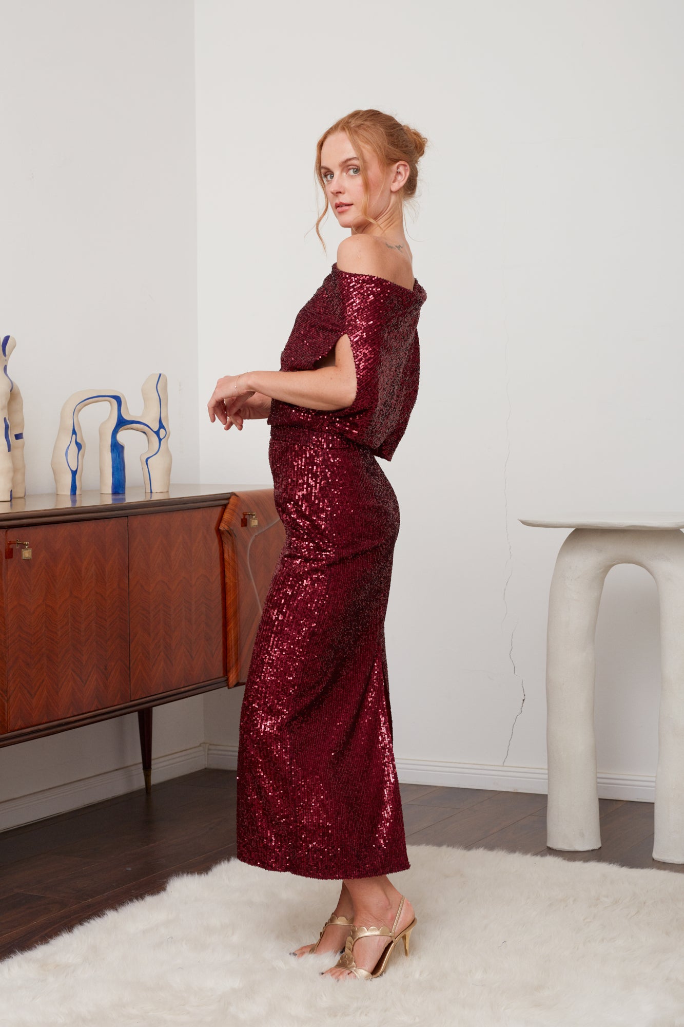 MARGO Deep Red Sequin Asymmetric Cocktail Dress - Sophisticated and Chic