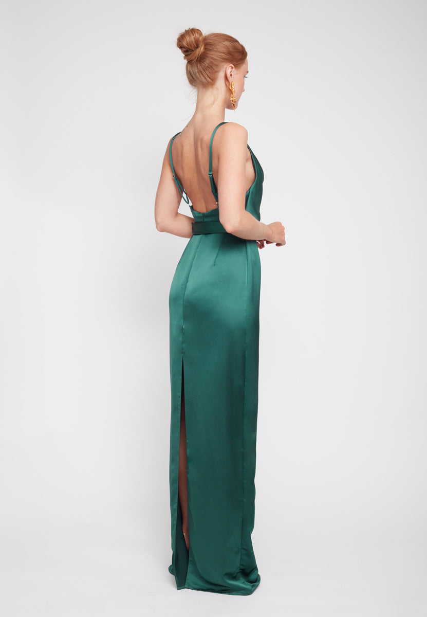 AMILA Deep Green Maxi Dress - Back View