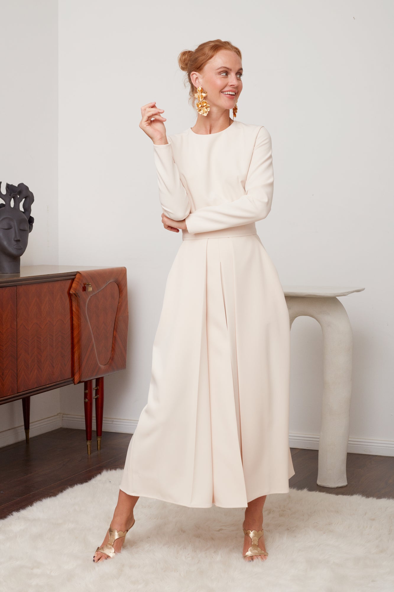 Pastel Cream Classic Pleated Skirt Dress TILDA UNDRESS