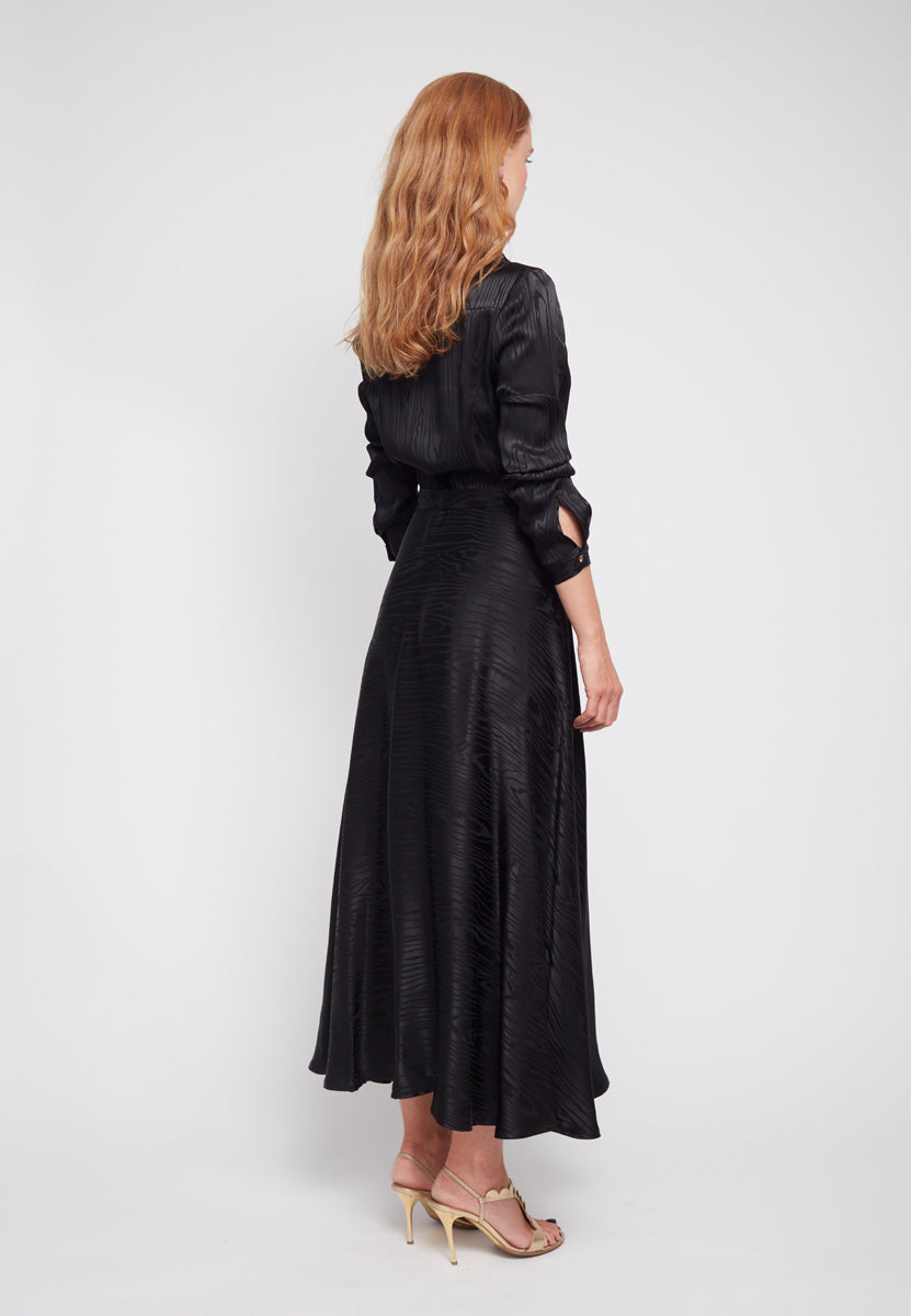 PAOLA Black Jacquard Viscose Shirt Midi Dress - Back View