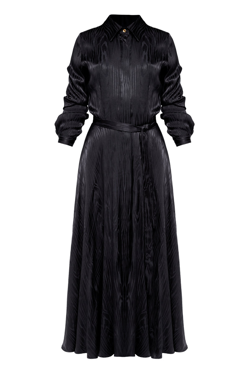 PAOLA Black Jacquard Viscose Shirt Midi Dress