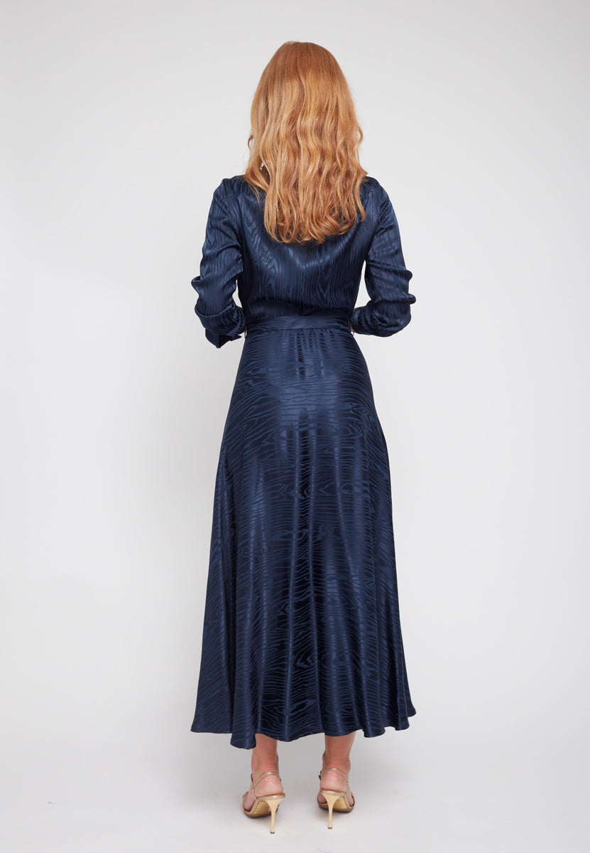 PAOLA Blue Jacquard Viscose Shirt Dress - Back View