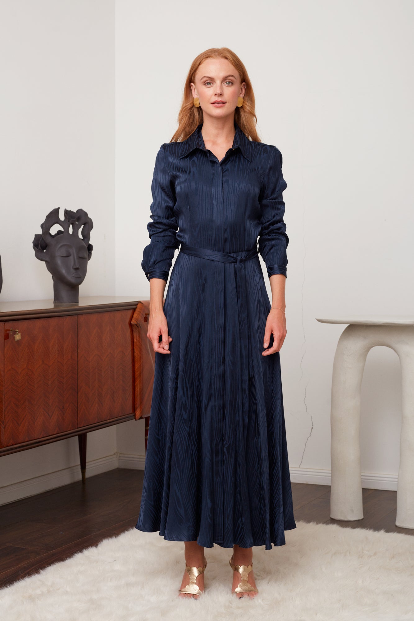 PAOLA Blue Jacquard Viscose Shirt Dress - Versatile and Elegant