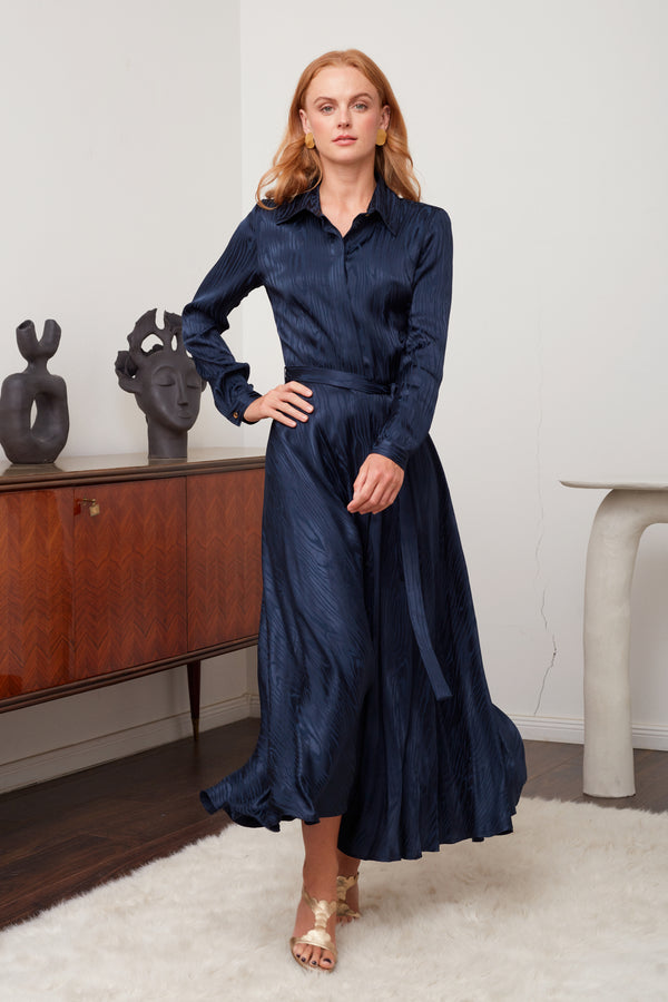 PAOLA Blue Jacquard Viscose Shirt Dress - Stylish and Chic