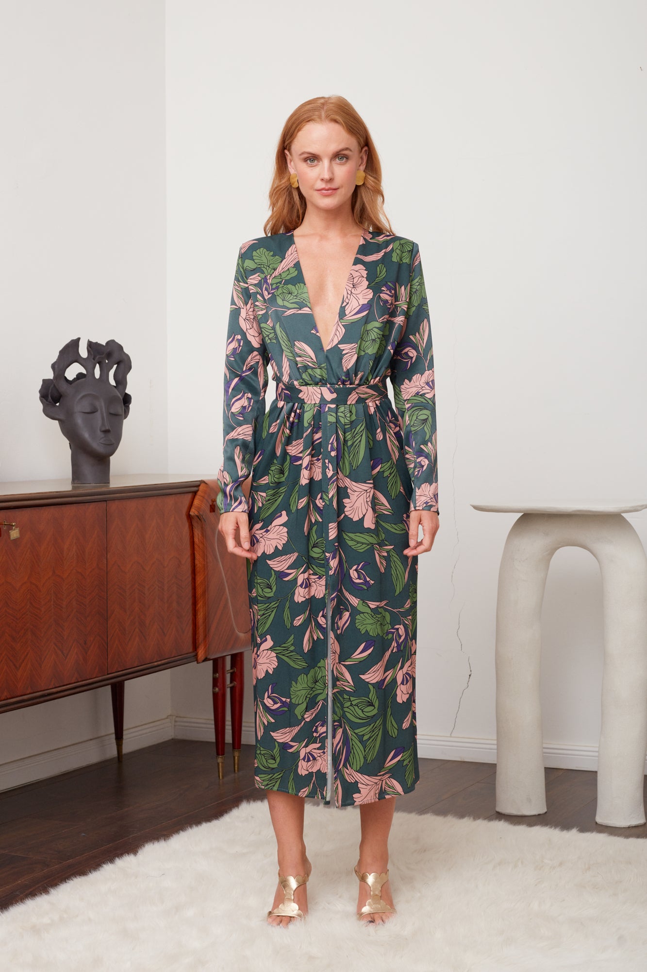 ENORA Floral Print Midi Dress - Front View