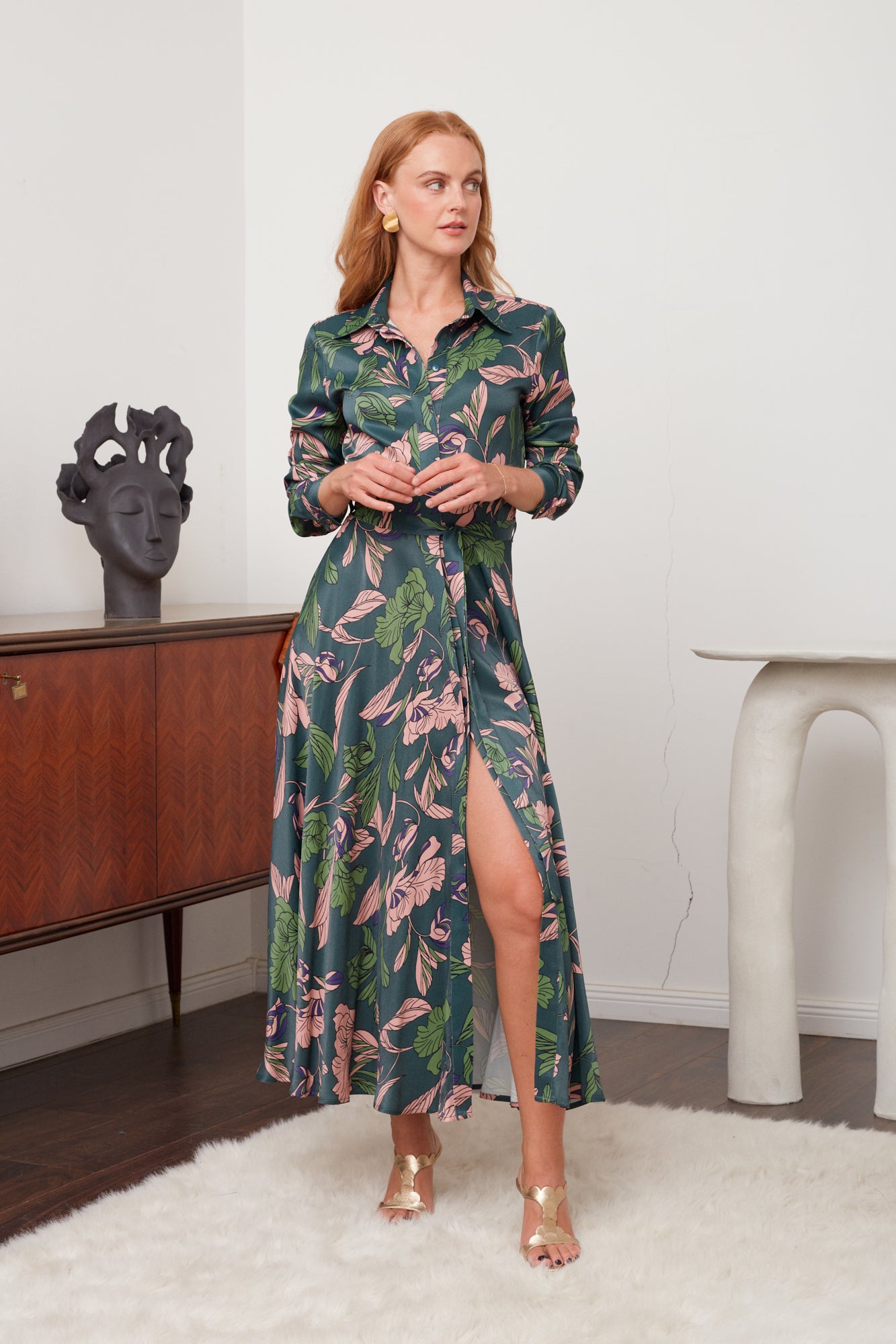 BRUNA Floral Midi Shirt Dress - Blossoming Elegance