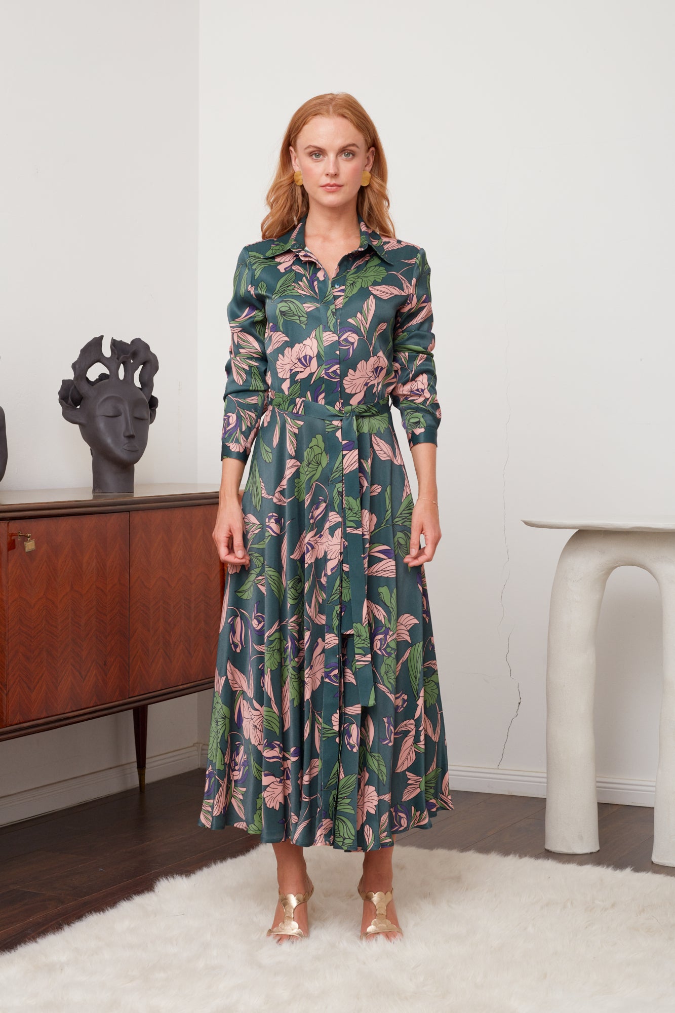 Chic BRUNA Midi Shirt Dress with Floral Print