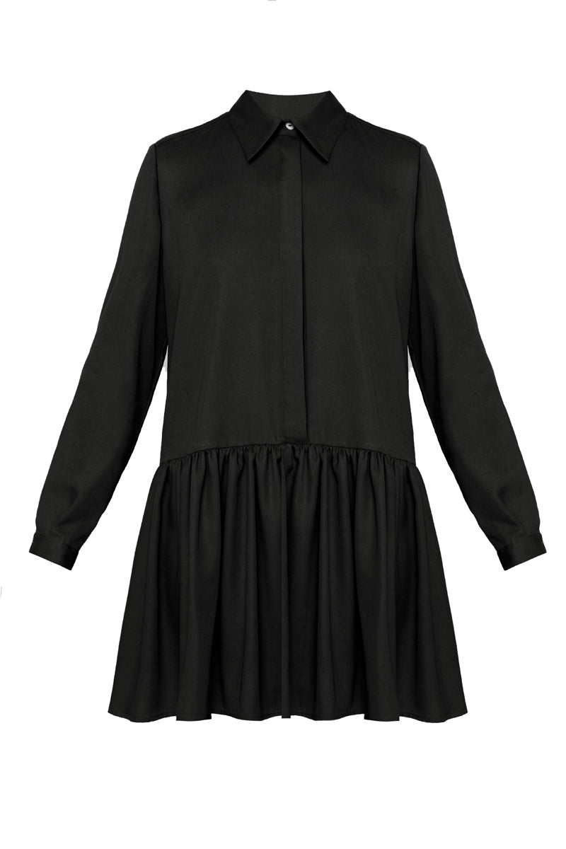 DANA tencel shirt dress with front frill in black