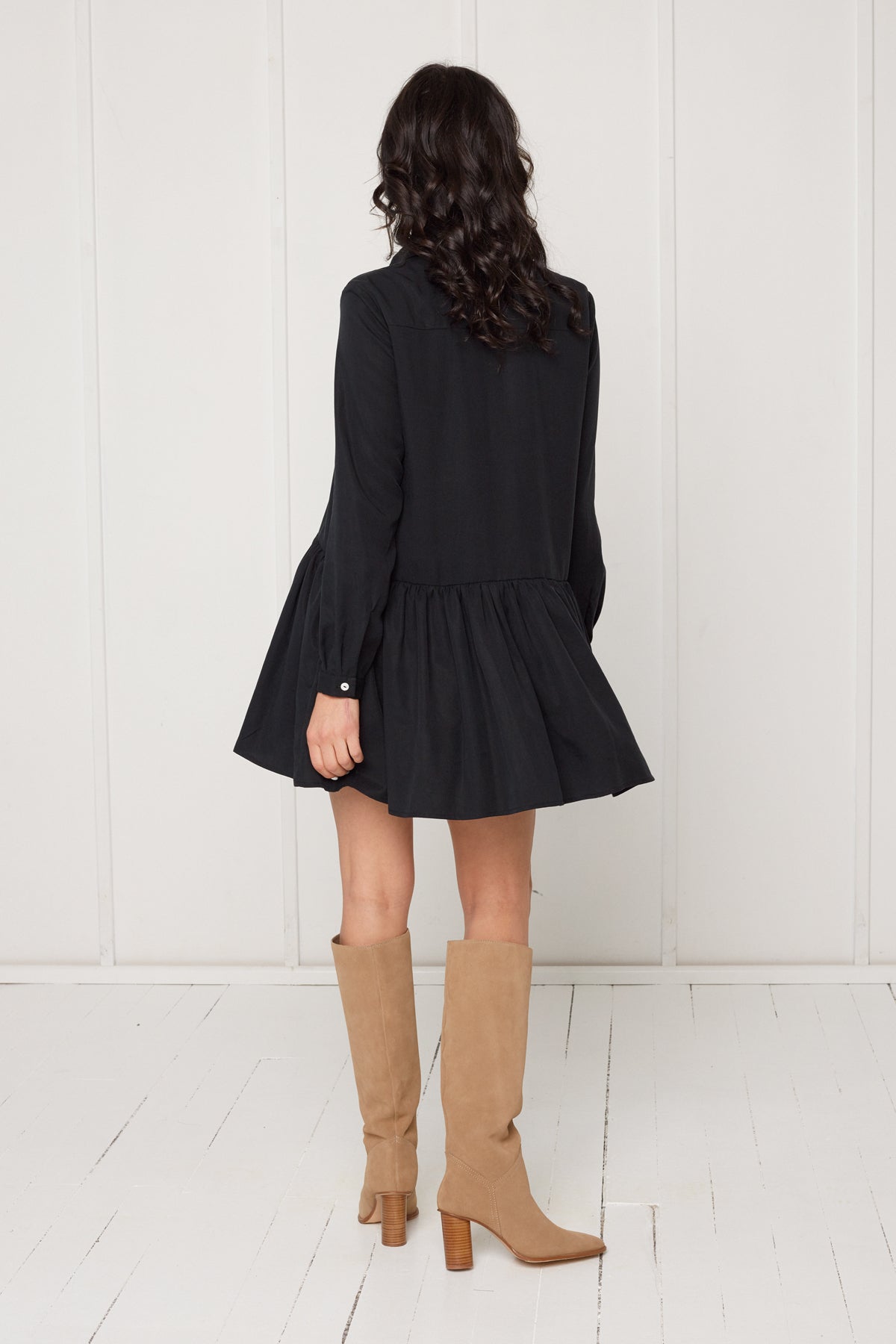 DANA tencel shirt dress with front frill in black