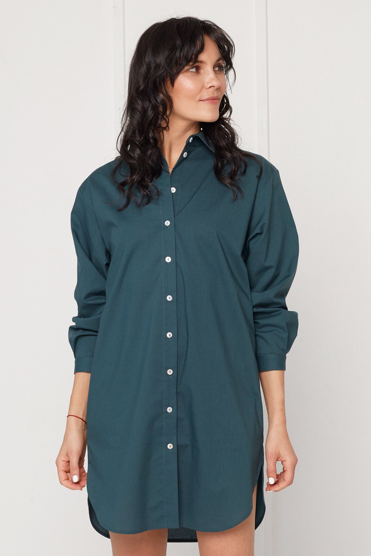 MIRA mini tencel shirt dress in teal blue