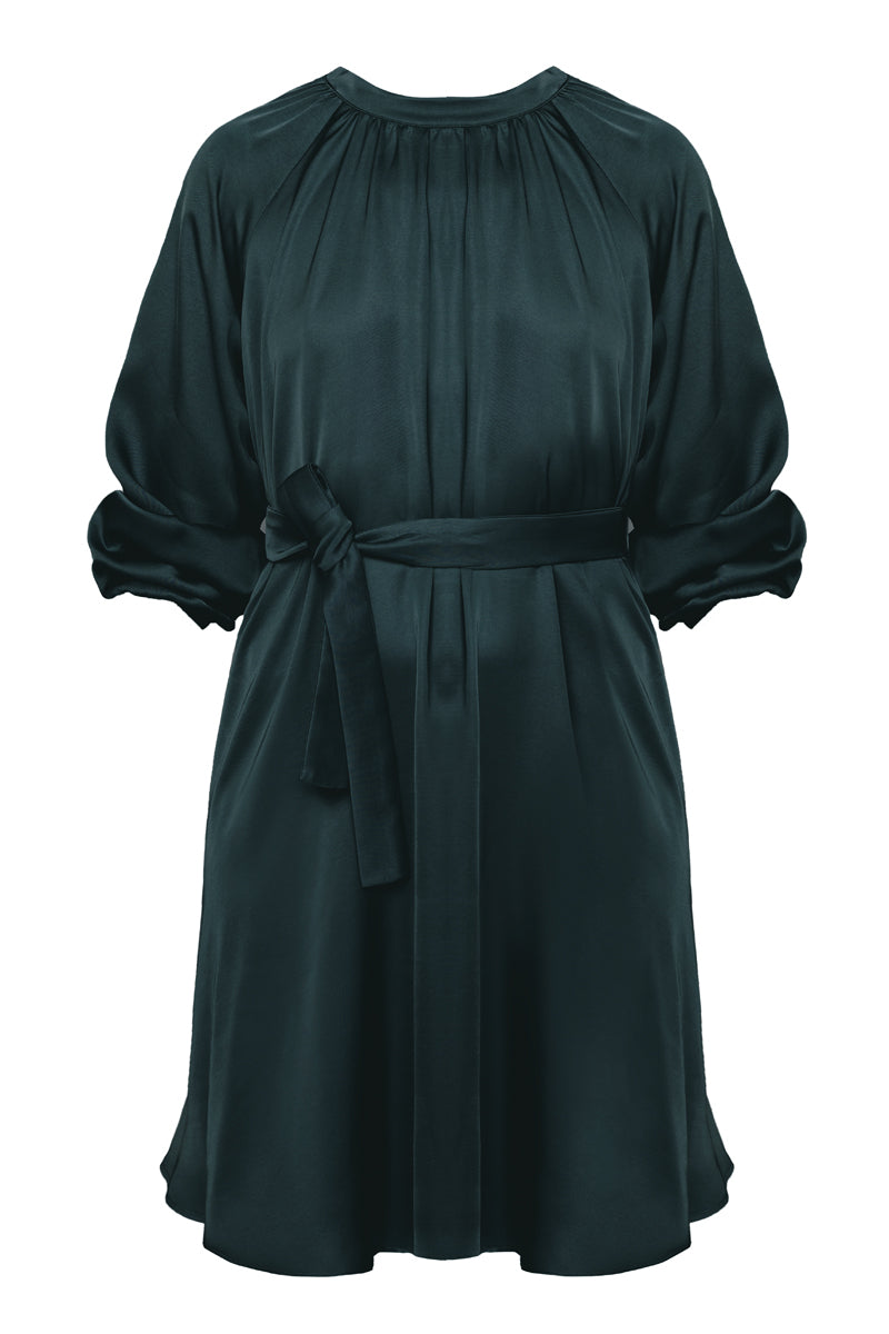 LILA fluttering midi dress in dark green
