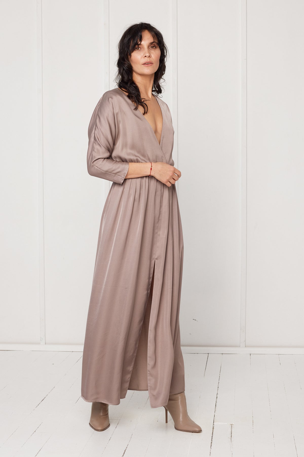 CECILIA oversized kimono sleeve maxi dress in taupe