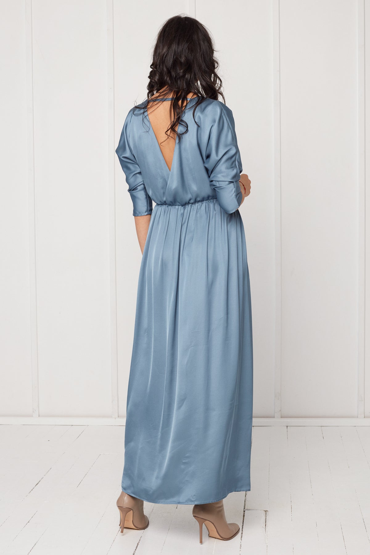 CECILIA oversized kimono sleeve maxi dress in stone blue