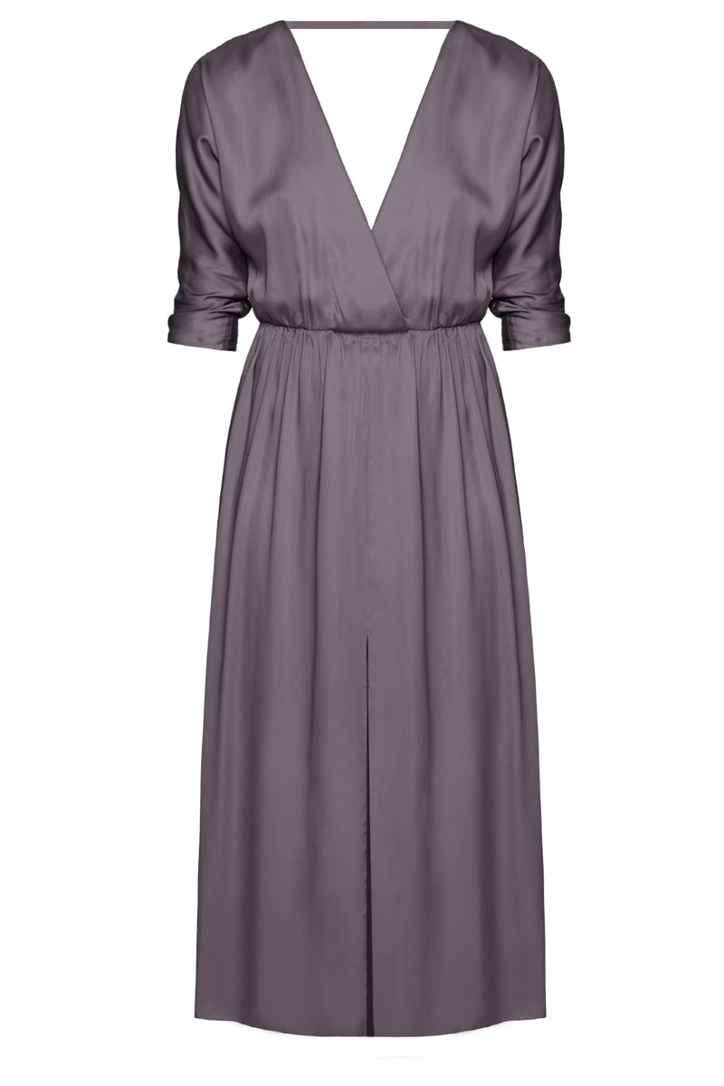 CIARA oversized kimono sleeve midi dress in dark grey