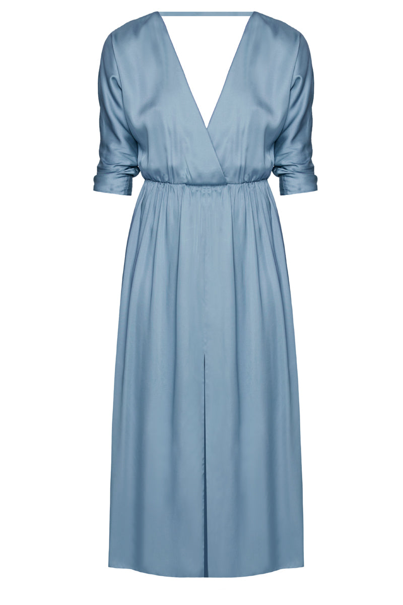 CIARA oversized kimono sleeve midi dress in stone blue