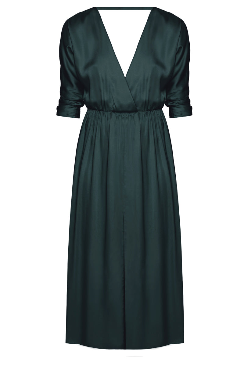 CIARA oversized kimono sleeve midi dress in dark green