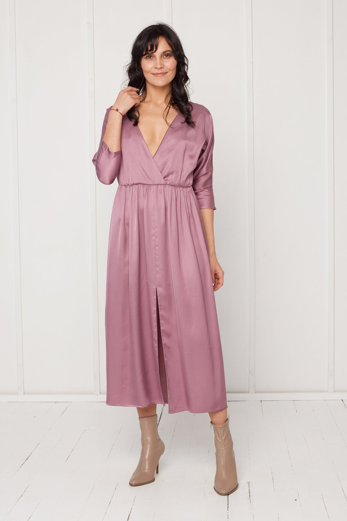 CIARA oversized kimono sleeve midi dress in purple