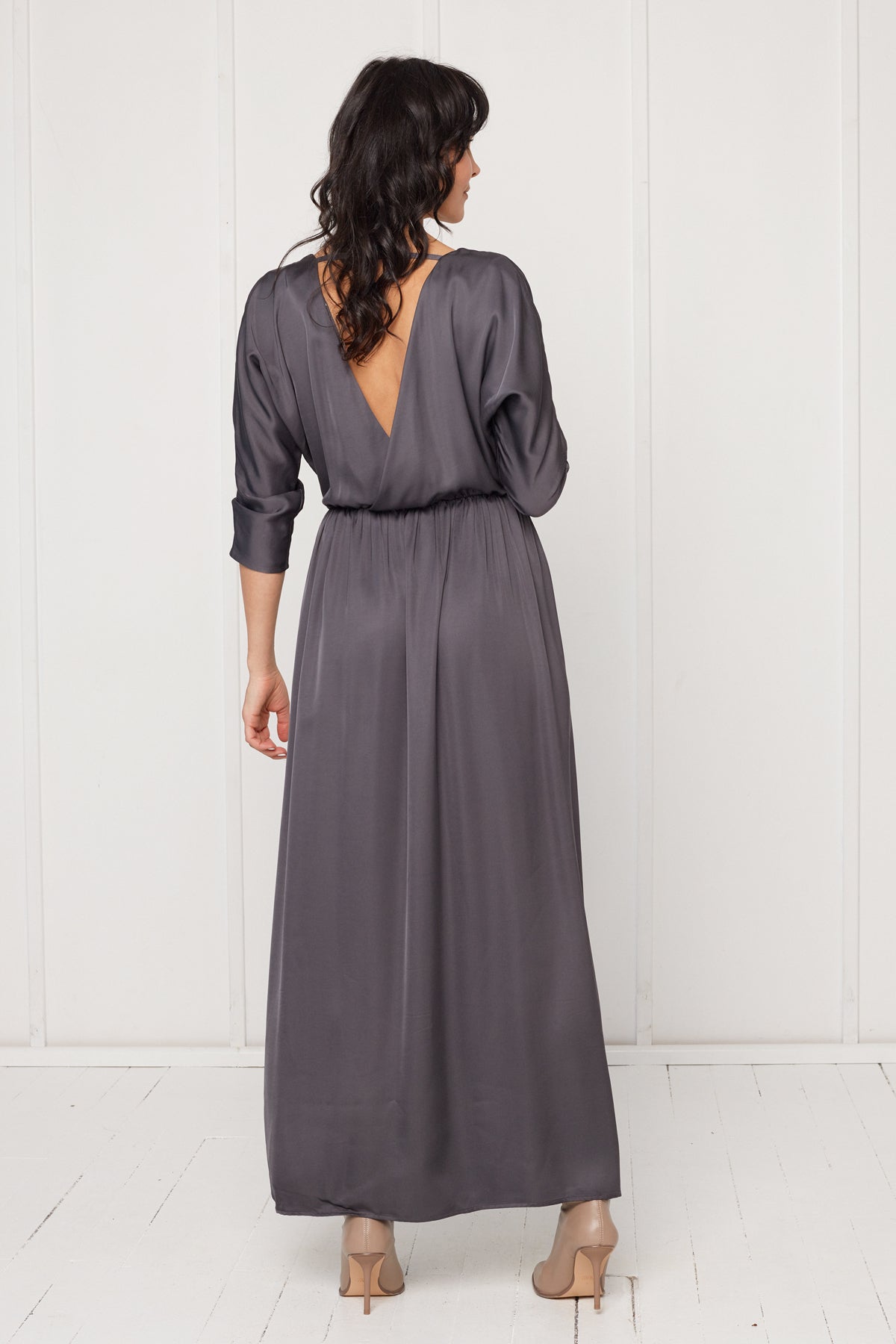 CECILIA oversized kimono sleeve maxi dress in dark grey
