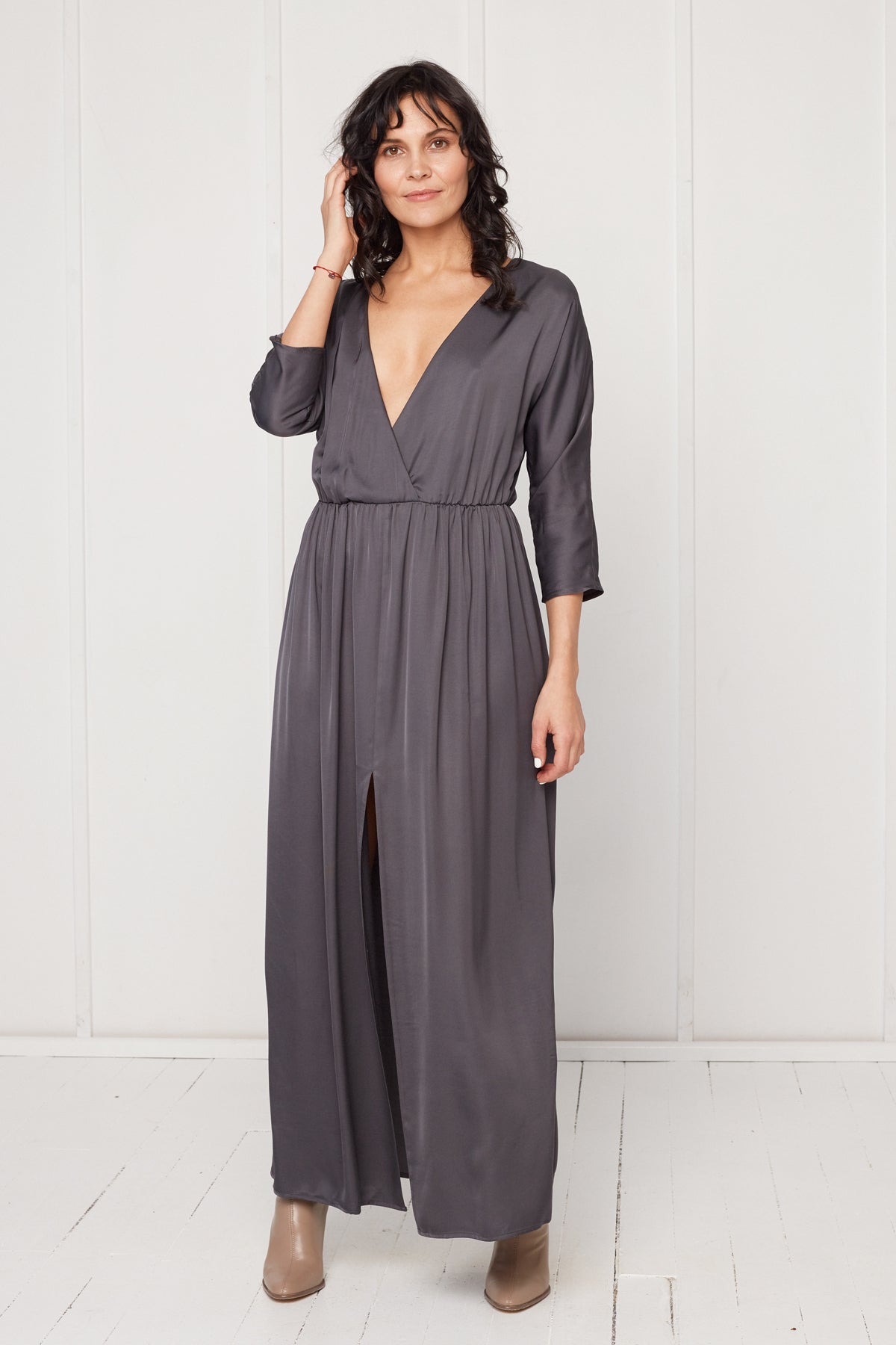 CECILIA oversized kimono sleeve maxi dress in dark grey