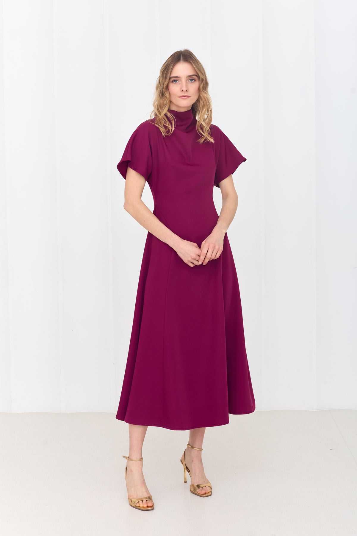 Fuchsia Pink Structured Midi Dress TORI | UNDRESS