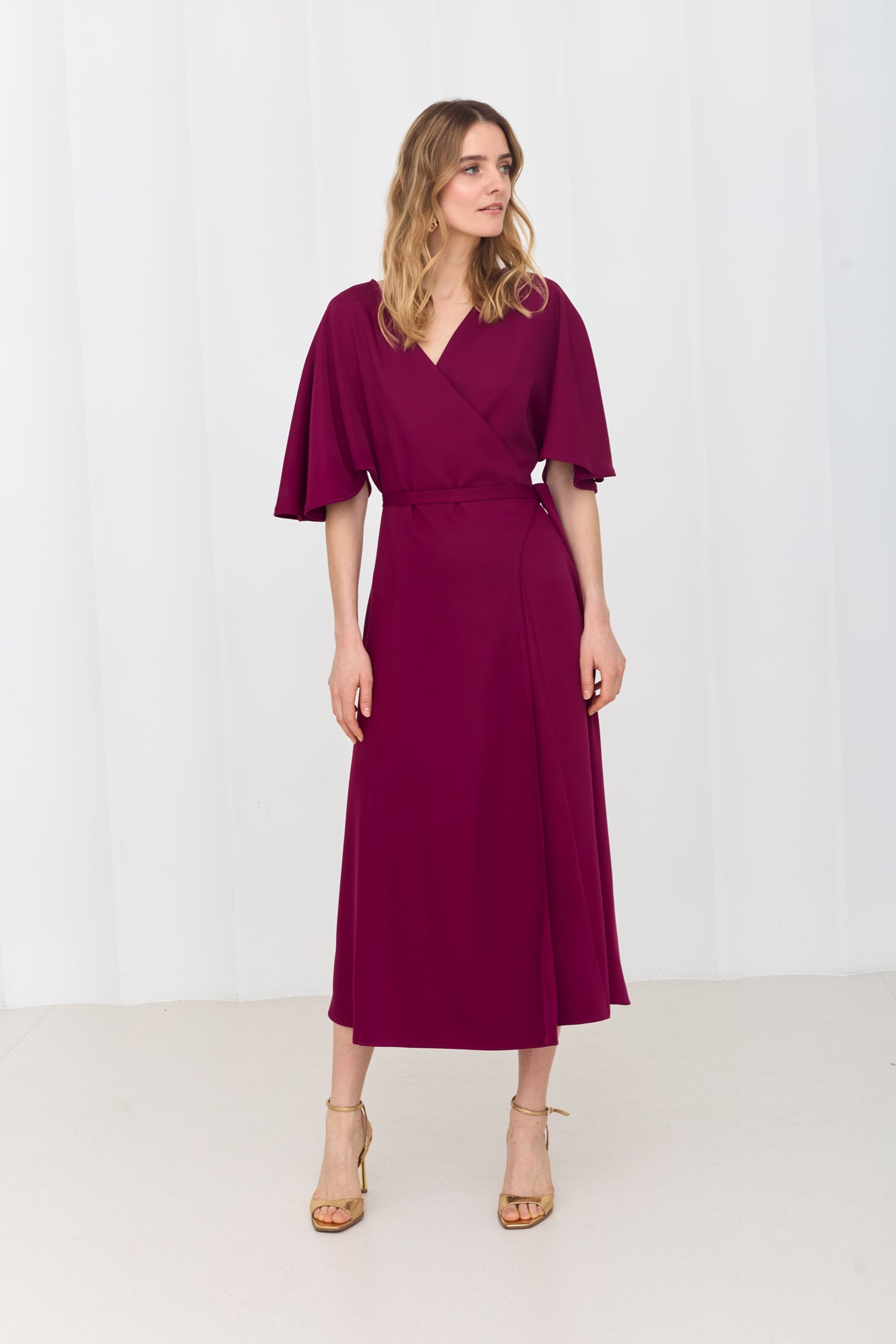 SALOME Fuchsia Pink Wrap Midi Dress