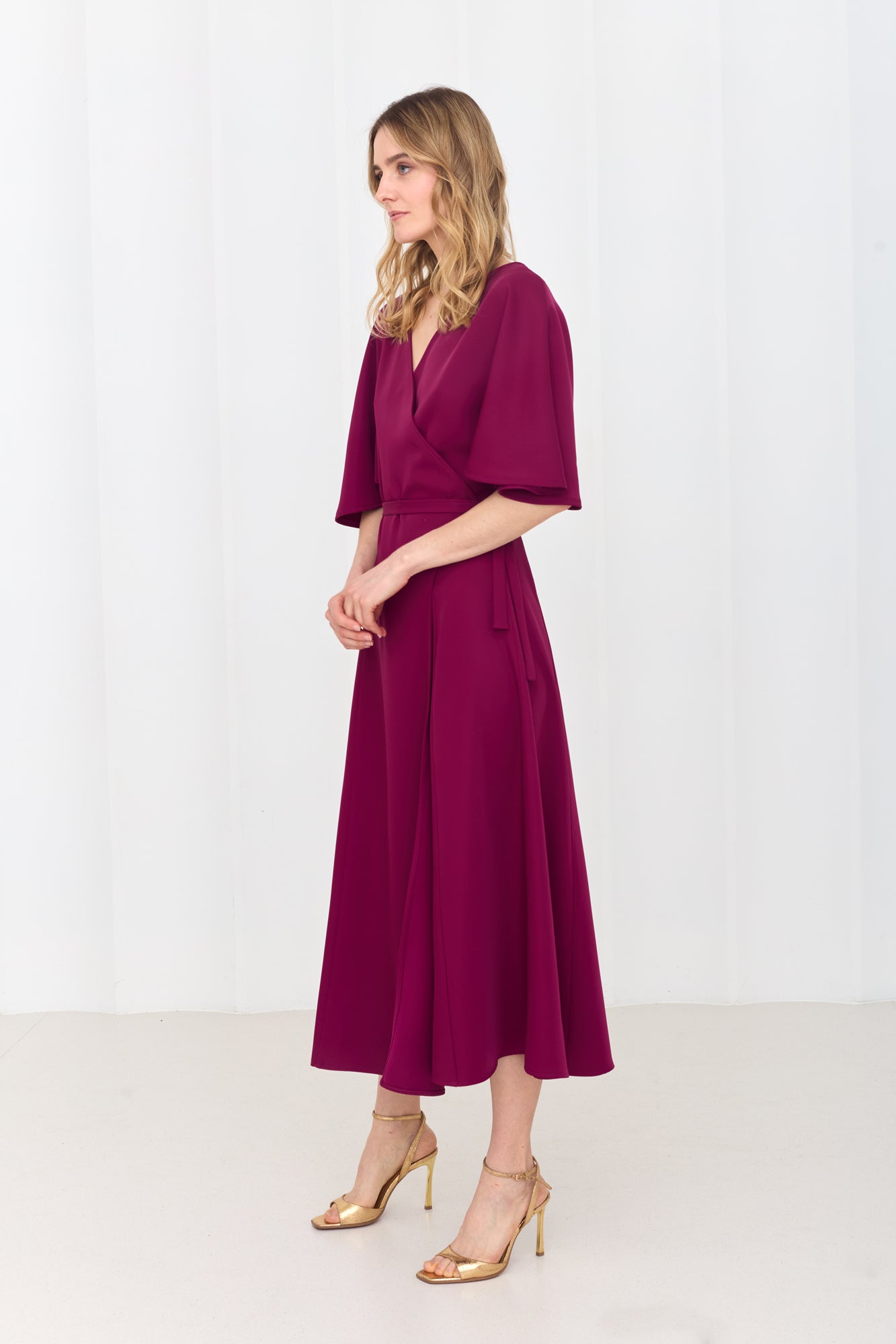 SALOME Fuchsia Pink Wrap Midi Dress