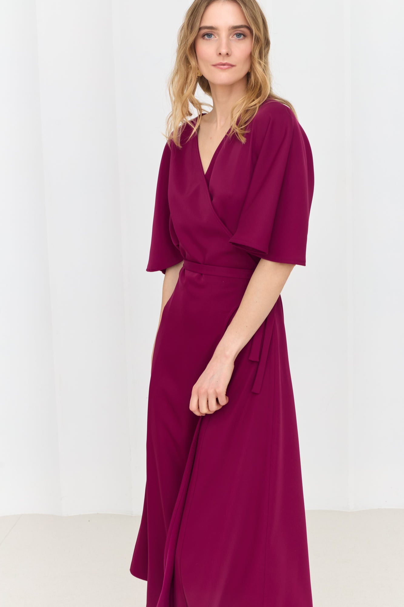 SALOME Fuchsia Pink Wrap Midi Dress