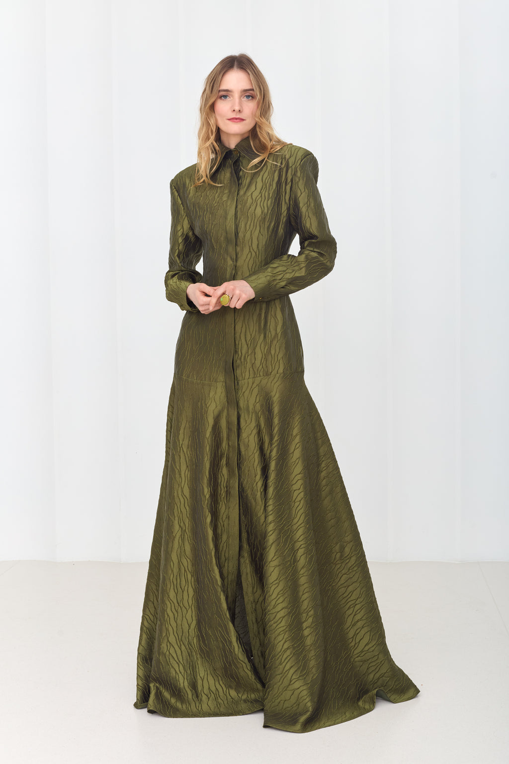 crepe olive green long sleeve dress product info and reviews Olive Green Plisse Surplice Maxi Dress | Womens | X-Small (Available in S) | 100% Polyester