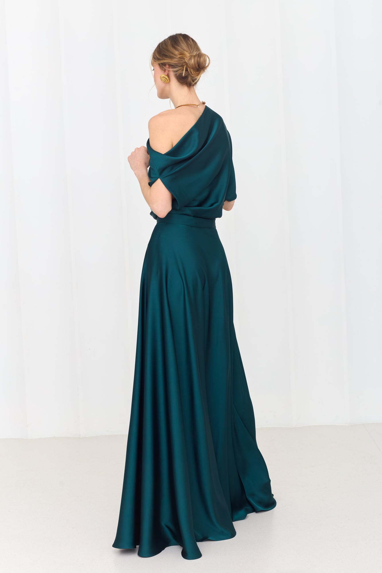 HELEN Teal Blue Green Maxi Dress with Asymmetric Sleeves